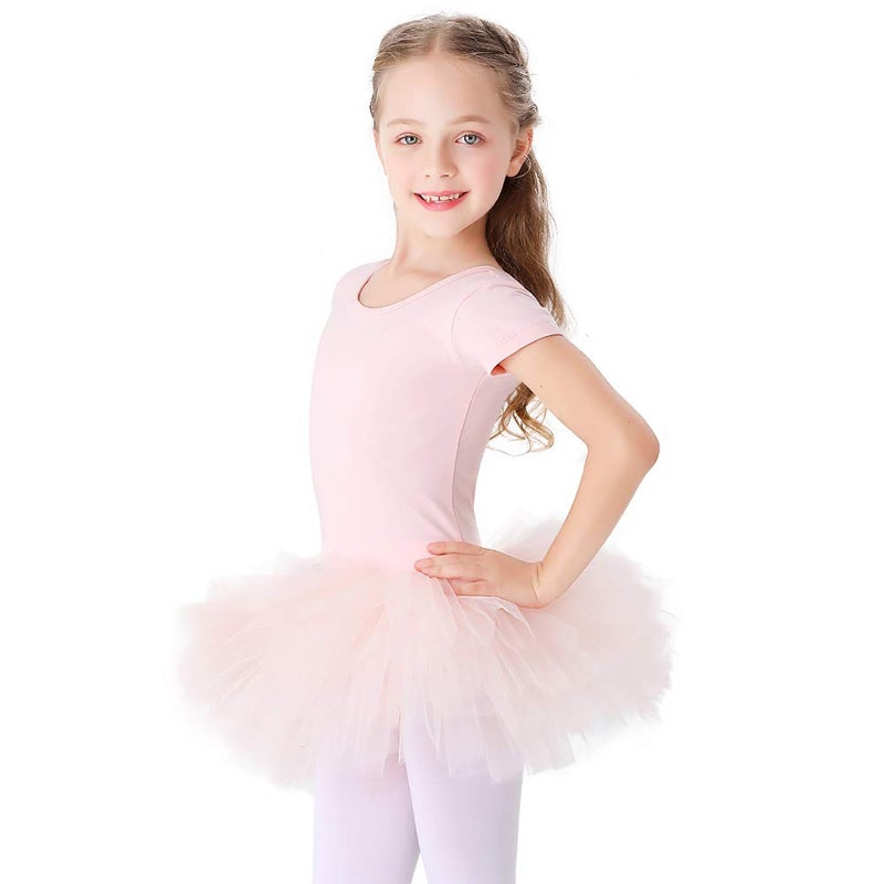 Bezioner Girls Cotton Ballet Dance Dress Cute Tutu Skirted Leotard Short Sleeve Pink Size 3-4T - Image 1